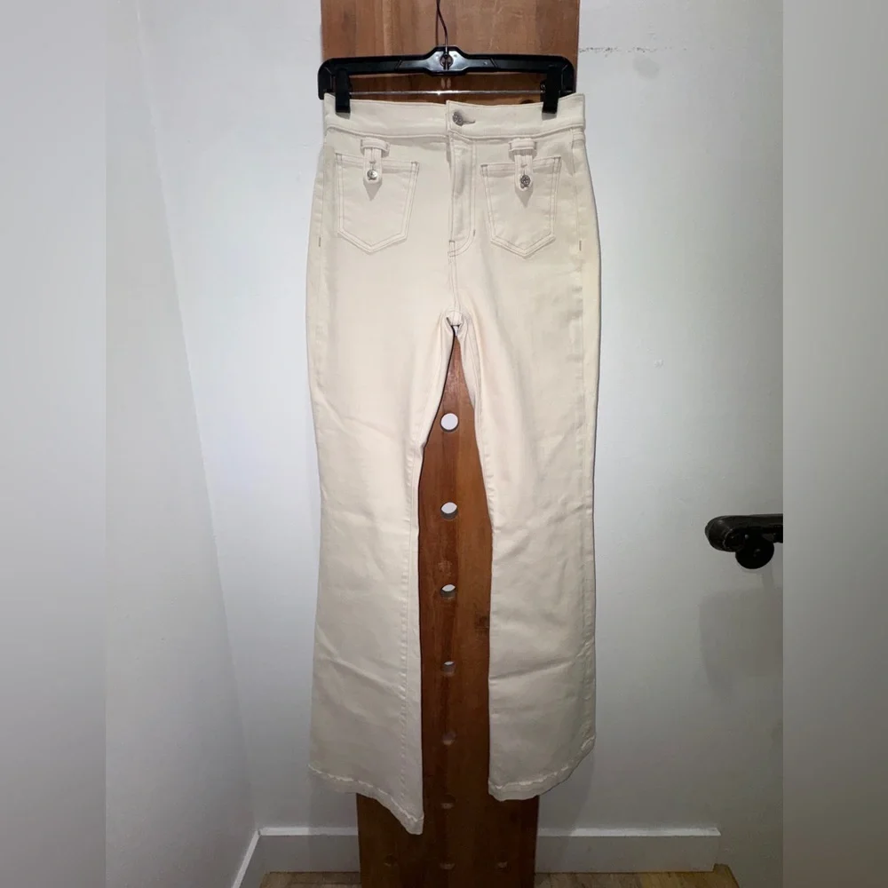 Veronica Beard Beverly High Rise Cream Patch Pocket Jeans - Picture 4 of 11